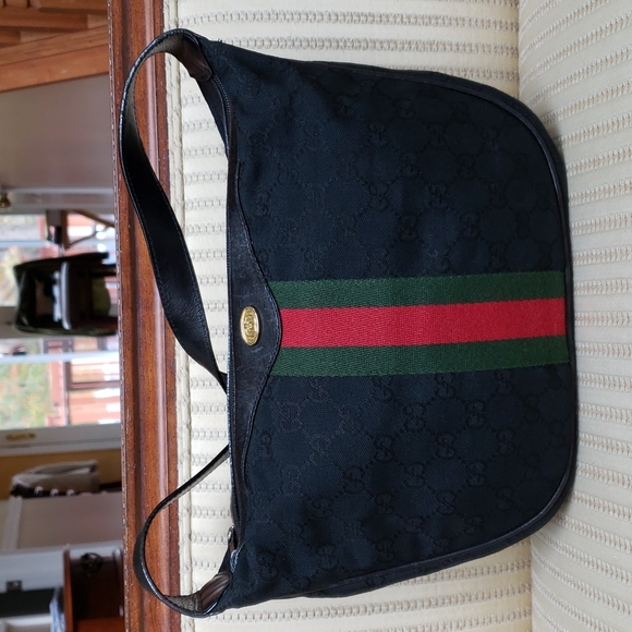 Gucci Handbags - GUCCI GG WEB BLACK CANVAS STRIPE OPHIDIA SHOULDER BAG